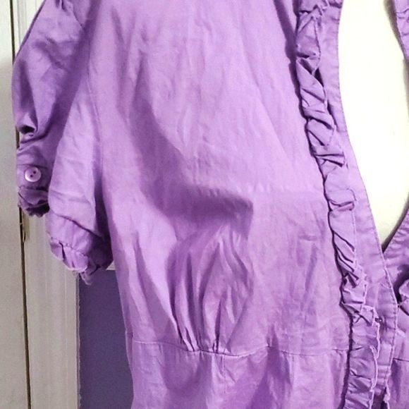 Vintage Retro Lavander Ruffled Neck Button Down Top - Picture 3 of 9